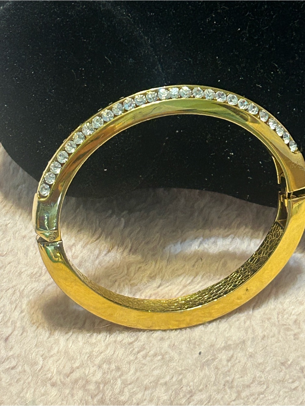 Gold Crystal Pavé Hinged Bangle Bracelet - Women Jewelry